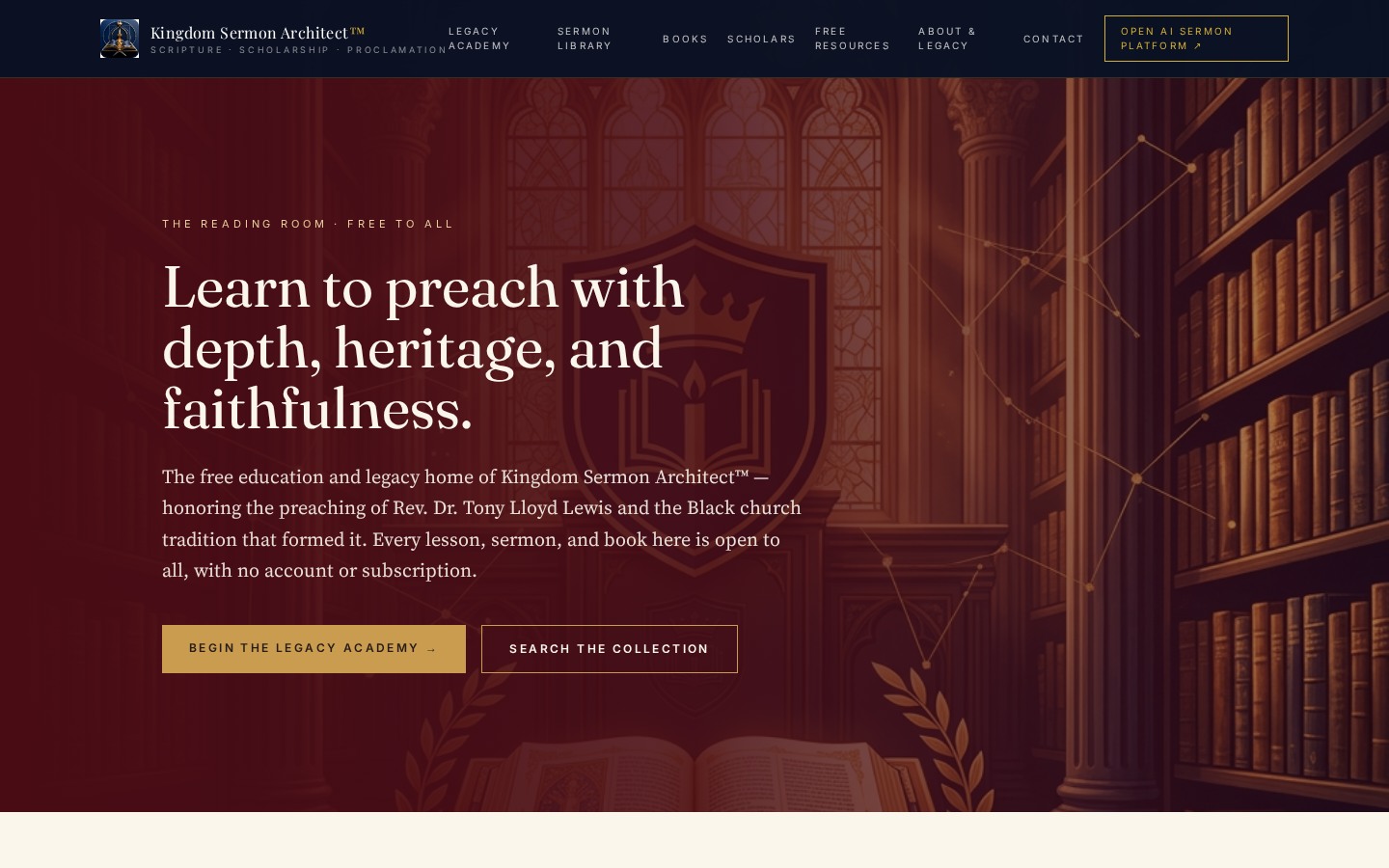 Homepage of the Kingdom Sermon Architect — Education & Legacy website